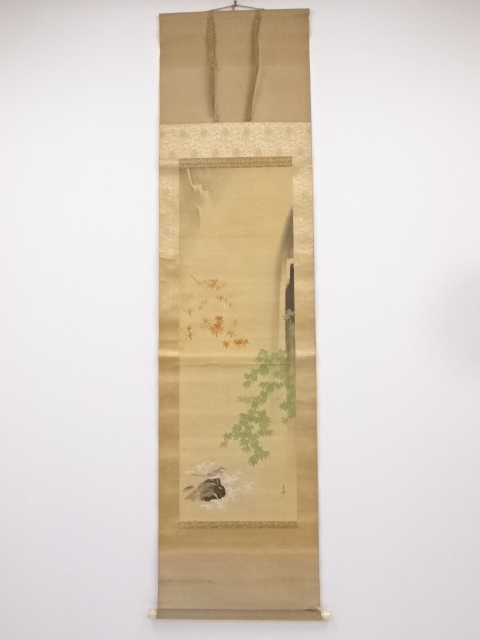 日本画　作家物　楓に鳥図　肉筆絹本掛軸